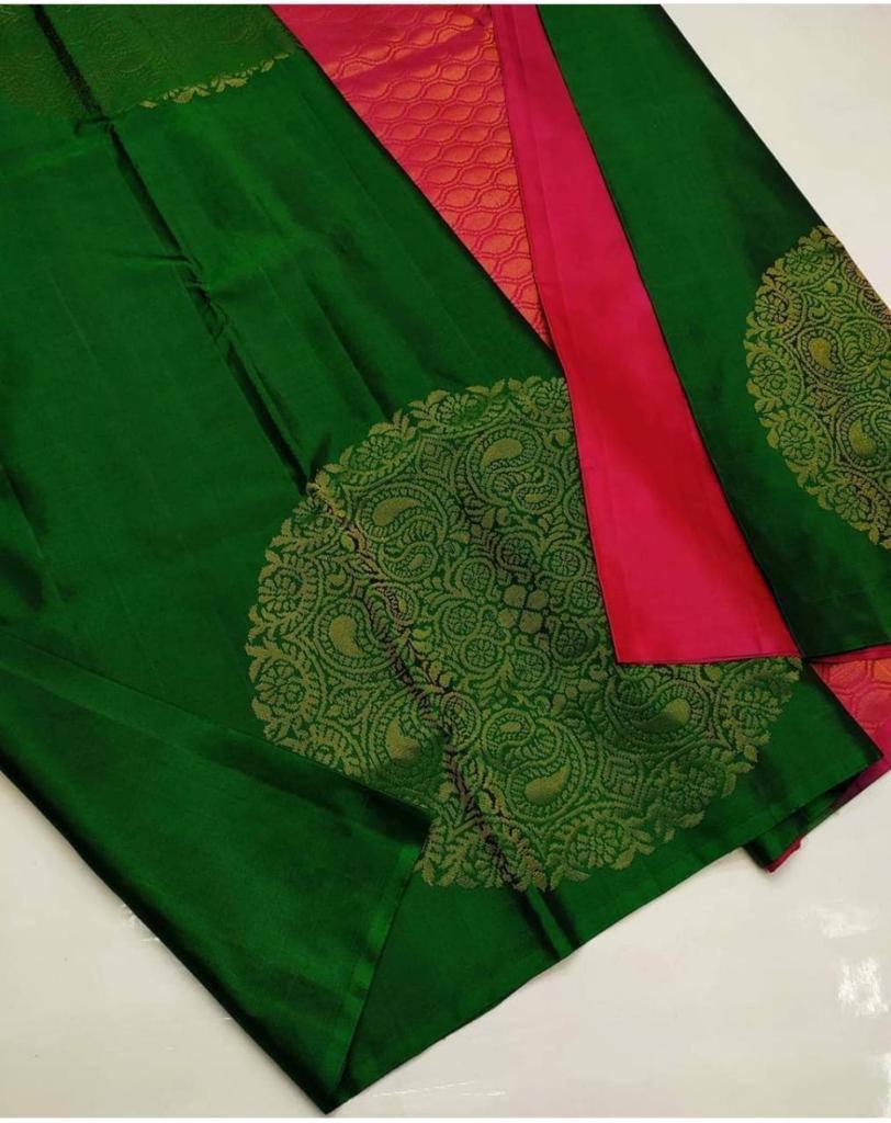 Green  Soft Lichi Silk Cloth  Saree