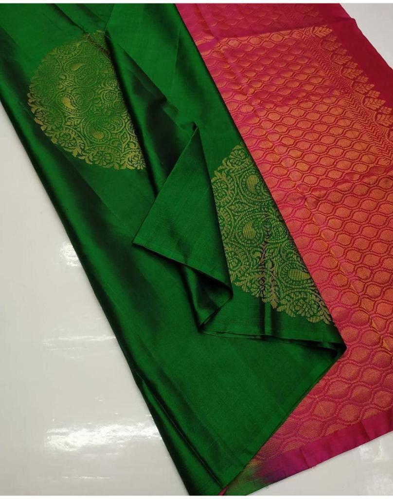 Green  Soft Lichi Silk Cloth  Saree