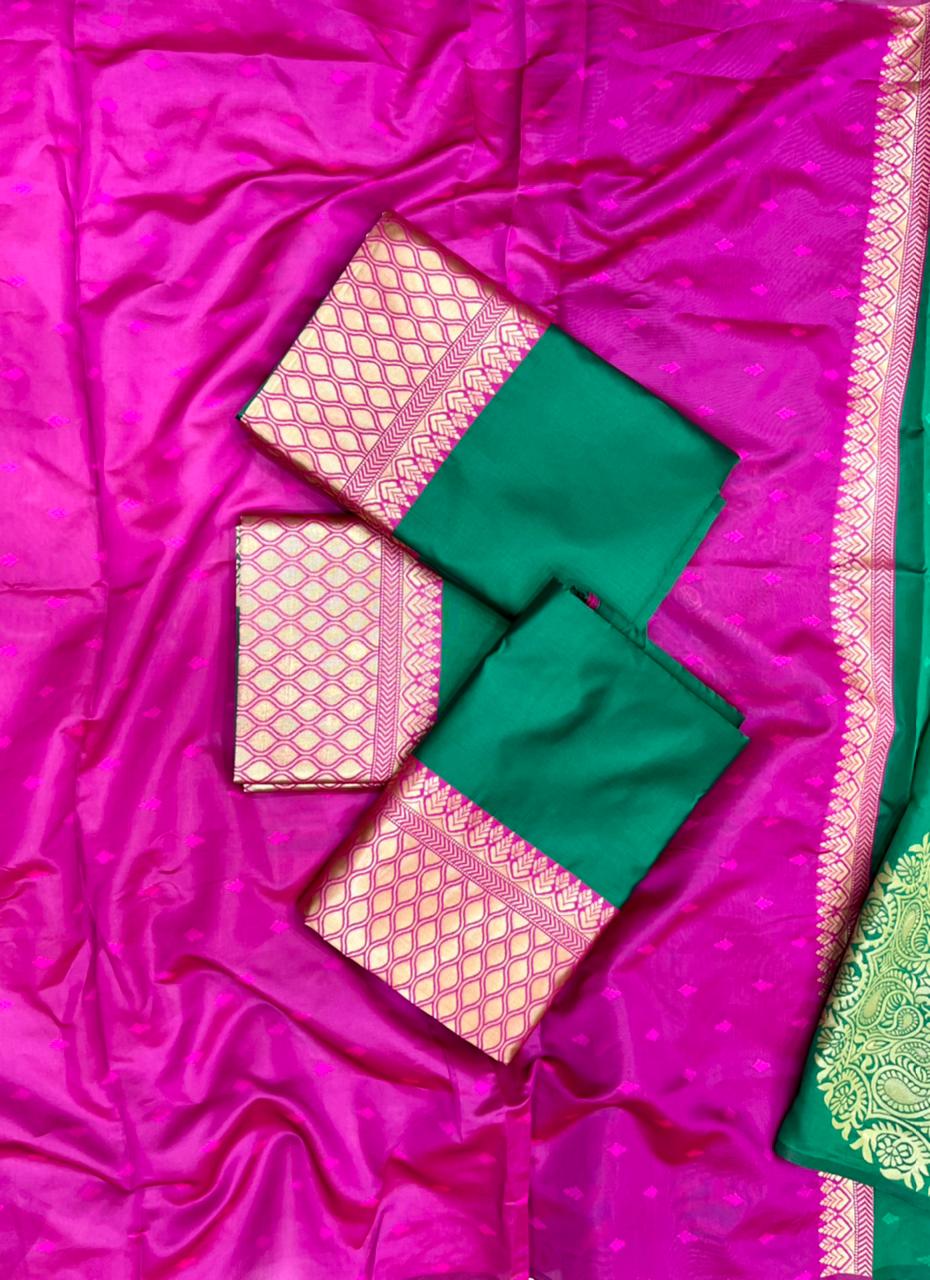 Green  Soft Lichi Silk Cloth  Saree