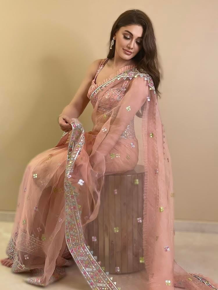 Peach Pure Soft Organza Silk Saree