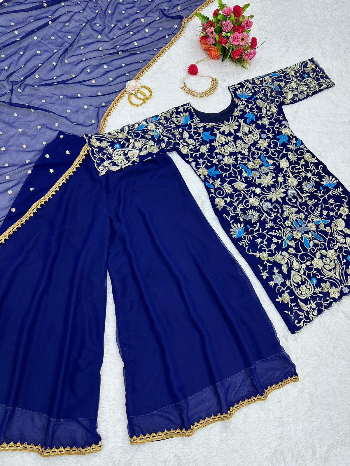Faux Georgette Febric And Dupatta On Soft Net Febric  Suit