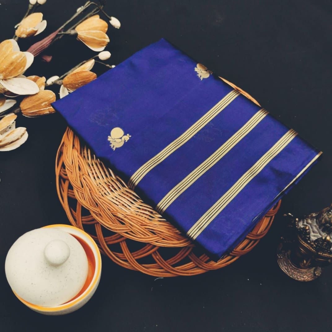 Blue Soft Lichi Silk Cloth Saree