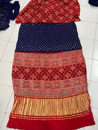 Modal Gajji Silk  Ajrakh Print With Bandhani Saree