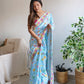 Soft Shiny Chinnon Silk  Print & Designer Sequence  Saree