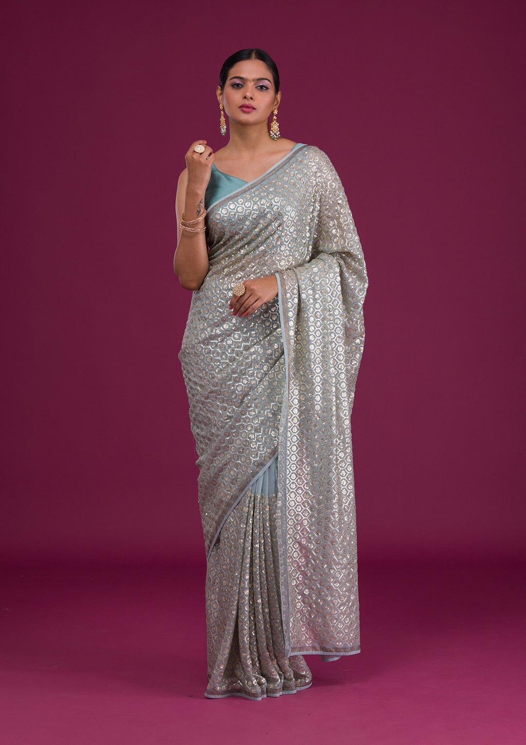 Soft Georgette Fabric Along With Designer 3mm Sequence Work Saree