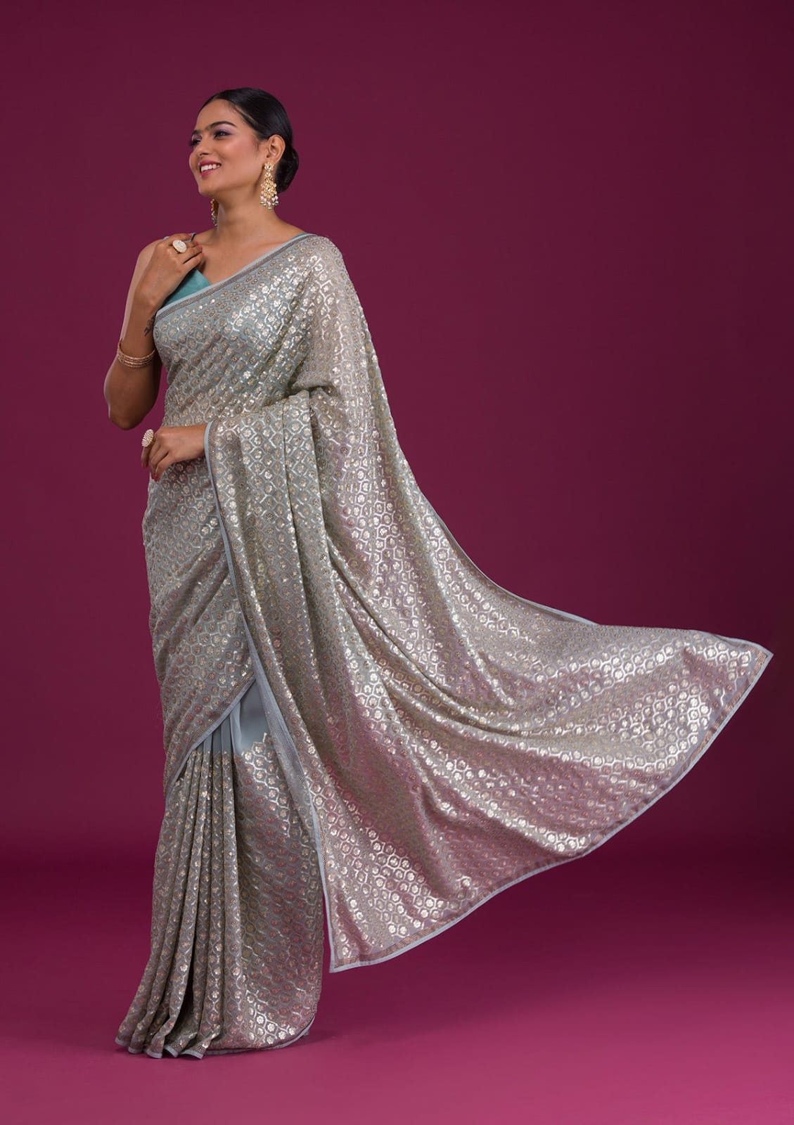 Soft Georgette Fabric Along With Designer 3mm Sequence Work Saree