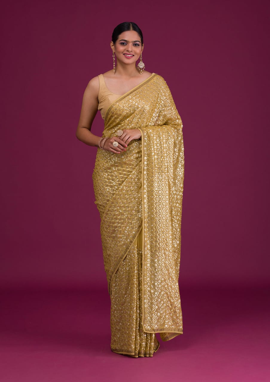 Soft Georgette Fabric Along With Designer 3mm Sequence Work Saree