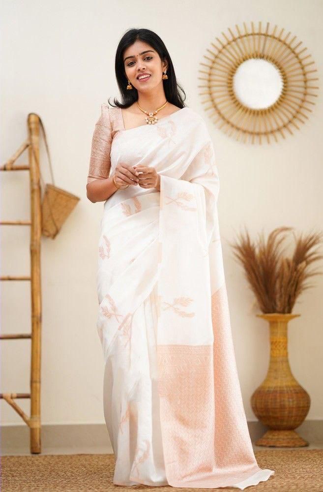 White Banarasi Art Silk Saree