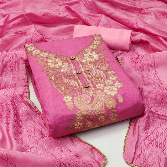 Unstitched Cotton Blend kurti Chanderi Original Banarsi Zequqrd  Suit For Women