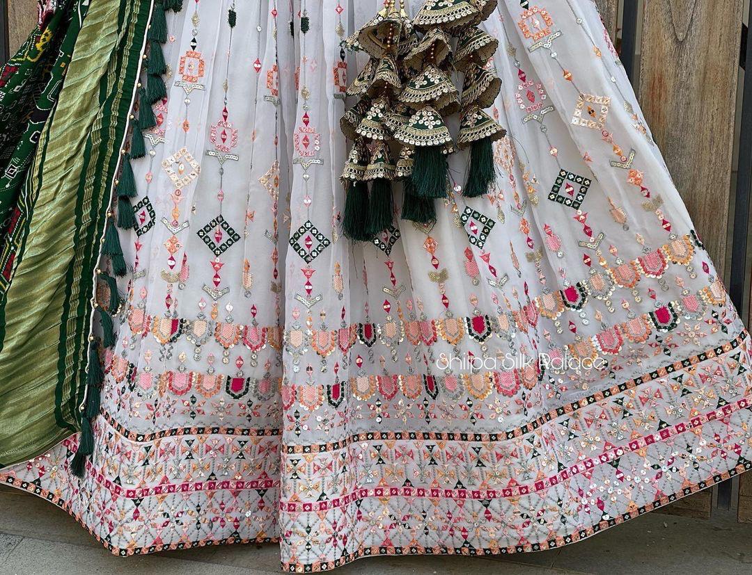 Designer Georgette  Heavy Sequence Embroidery Multi threads Embroidery Work Lehengha Choli Set