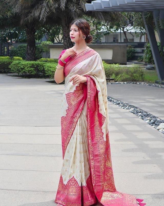 Woven Stiped Banarasi Cotton Linen Silk Saree