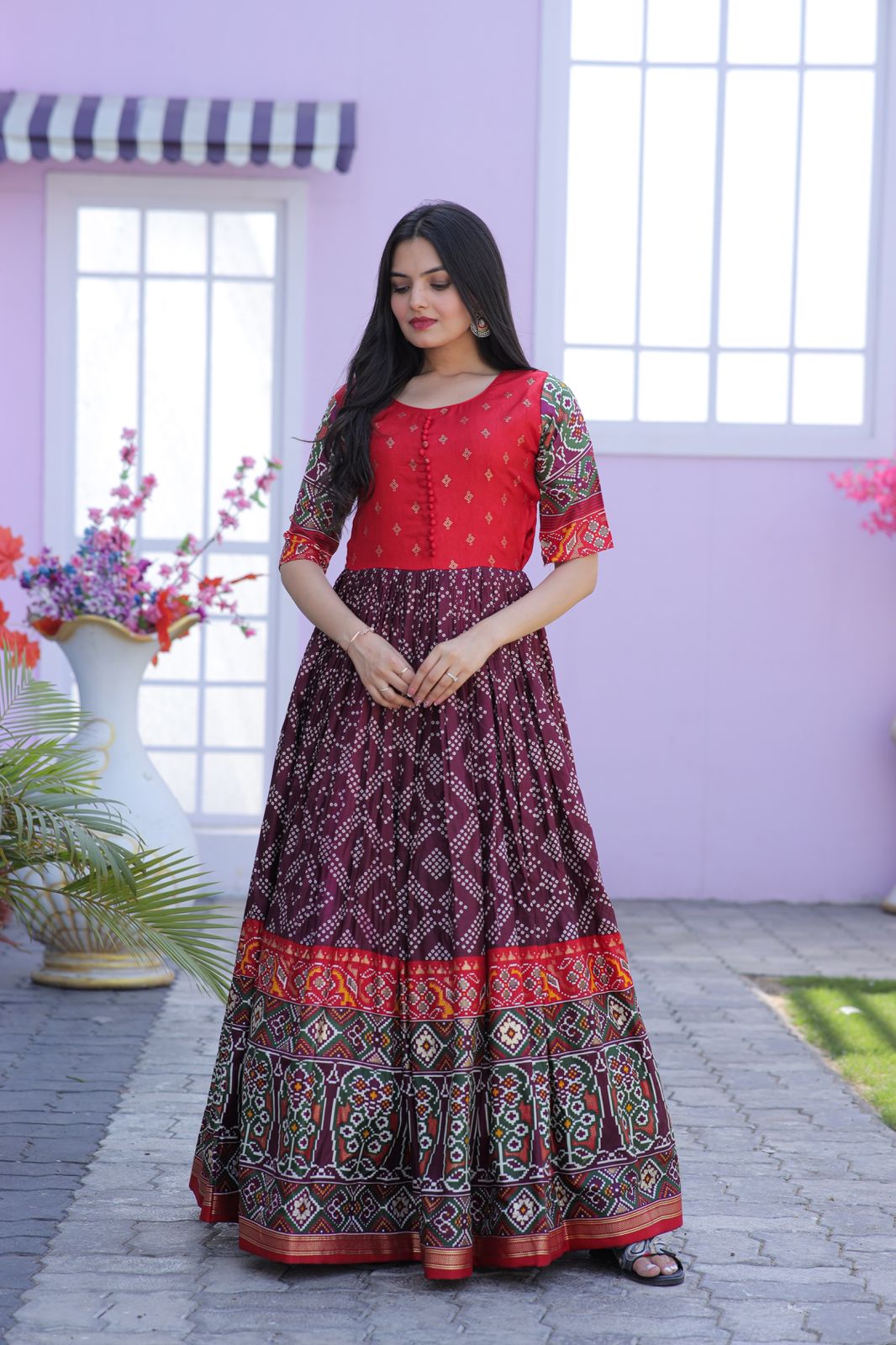 Wine Dola silk designer gown