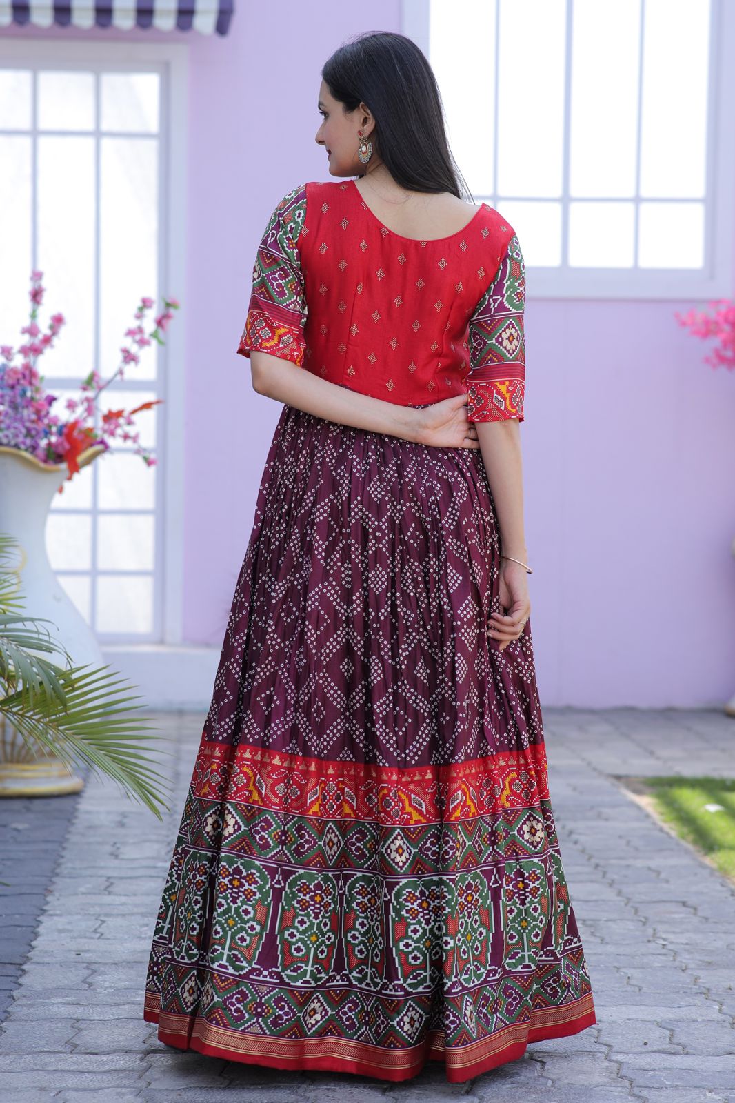 Wine Dola silk designer gown