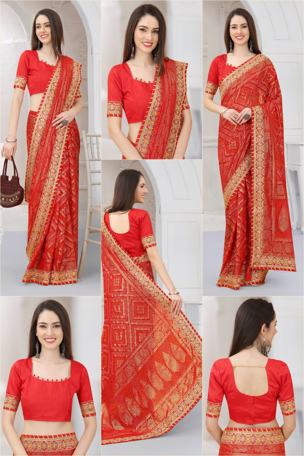 Georgatte Embroidery With Foil Print Saree