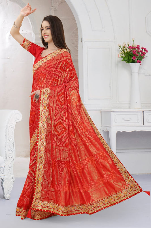 Georgatte Embroidery With Foil Print Saree