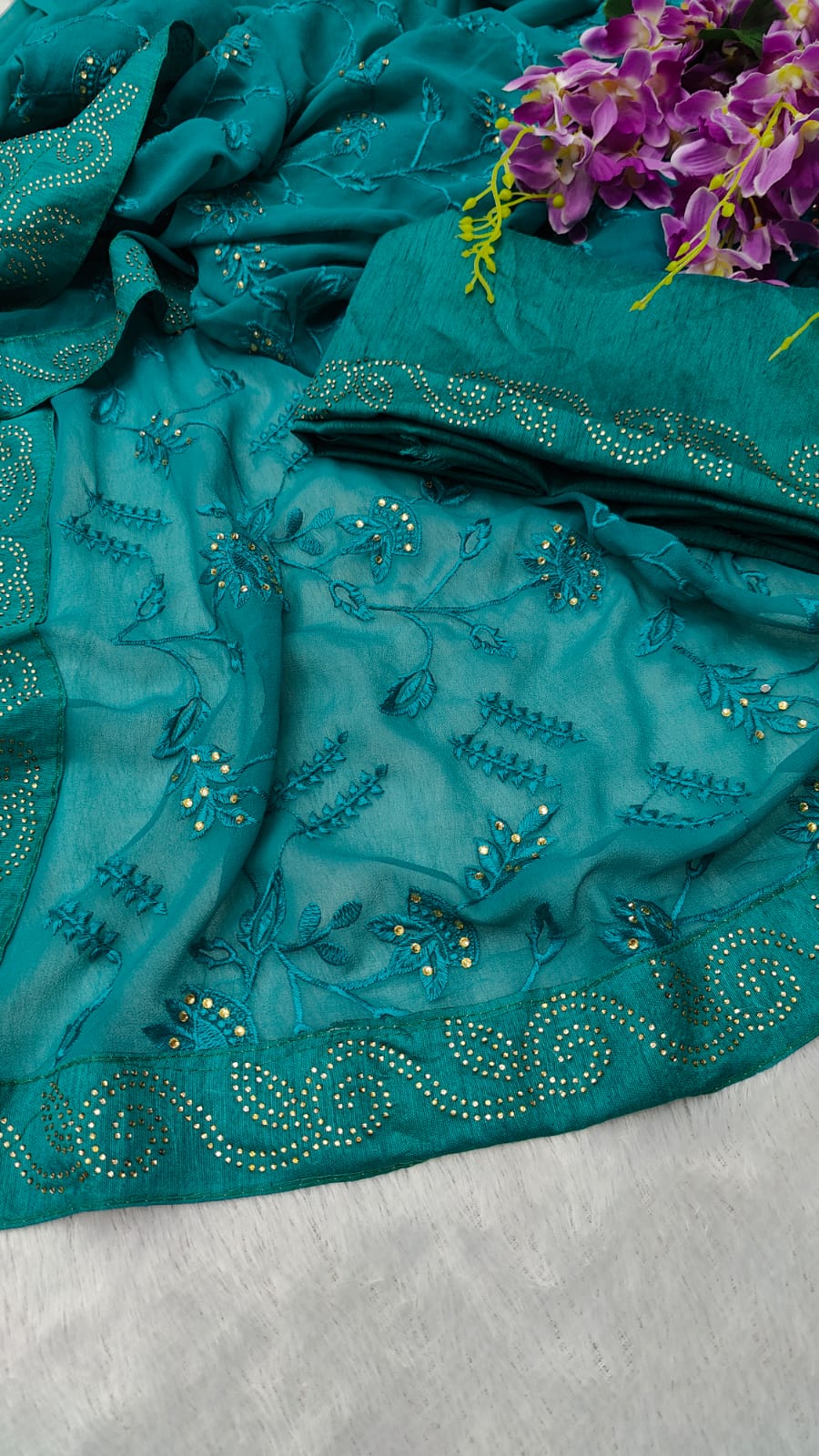 Soft Georgette Fabric Along With Designer Thread  Work saree