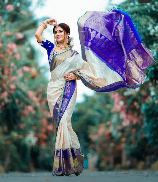 Printed Banarasi Silk Blend  Saree