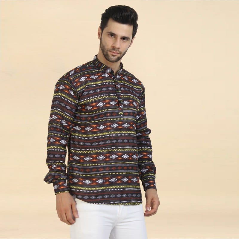 Printed Short Kurta for Men | Cotton Short Kurta Shirt