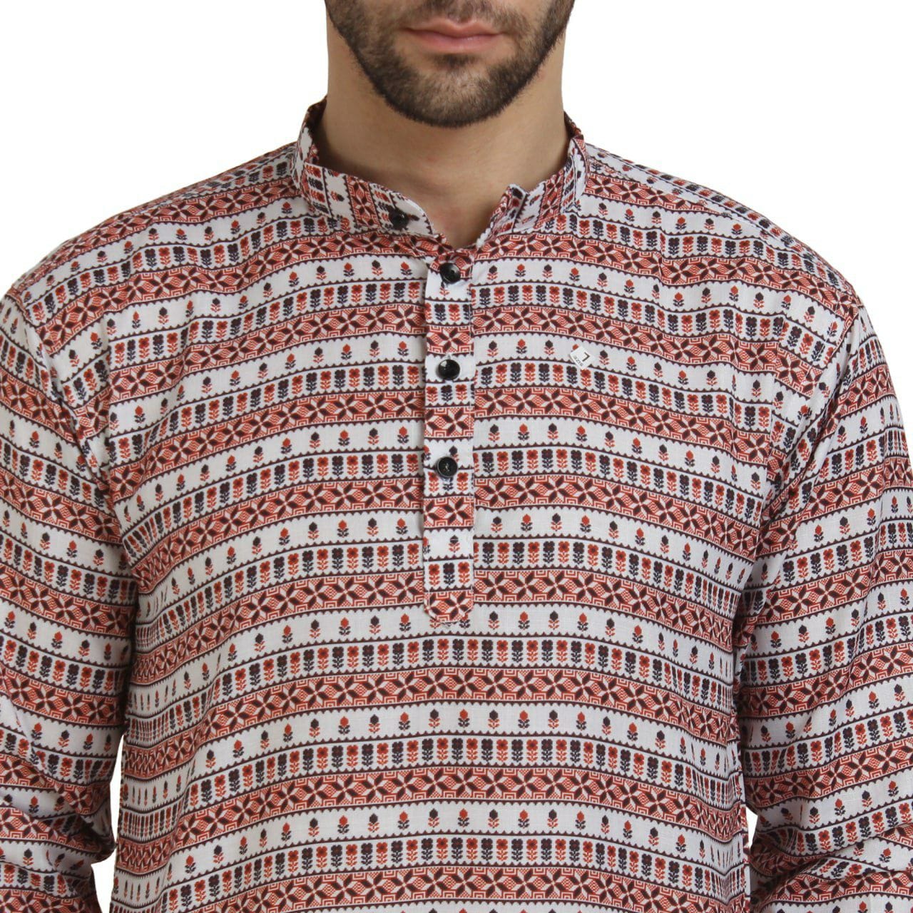 Men's Cotton Printed Regular Short Kurta Shirt