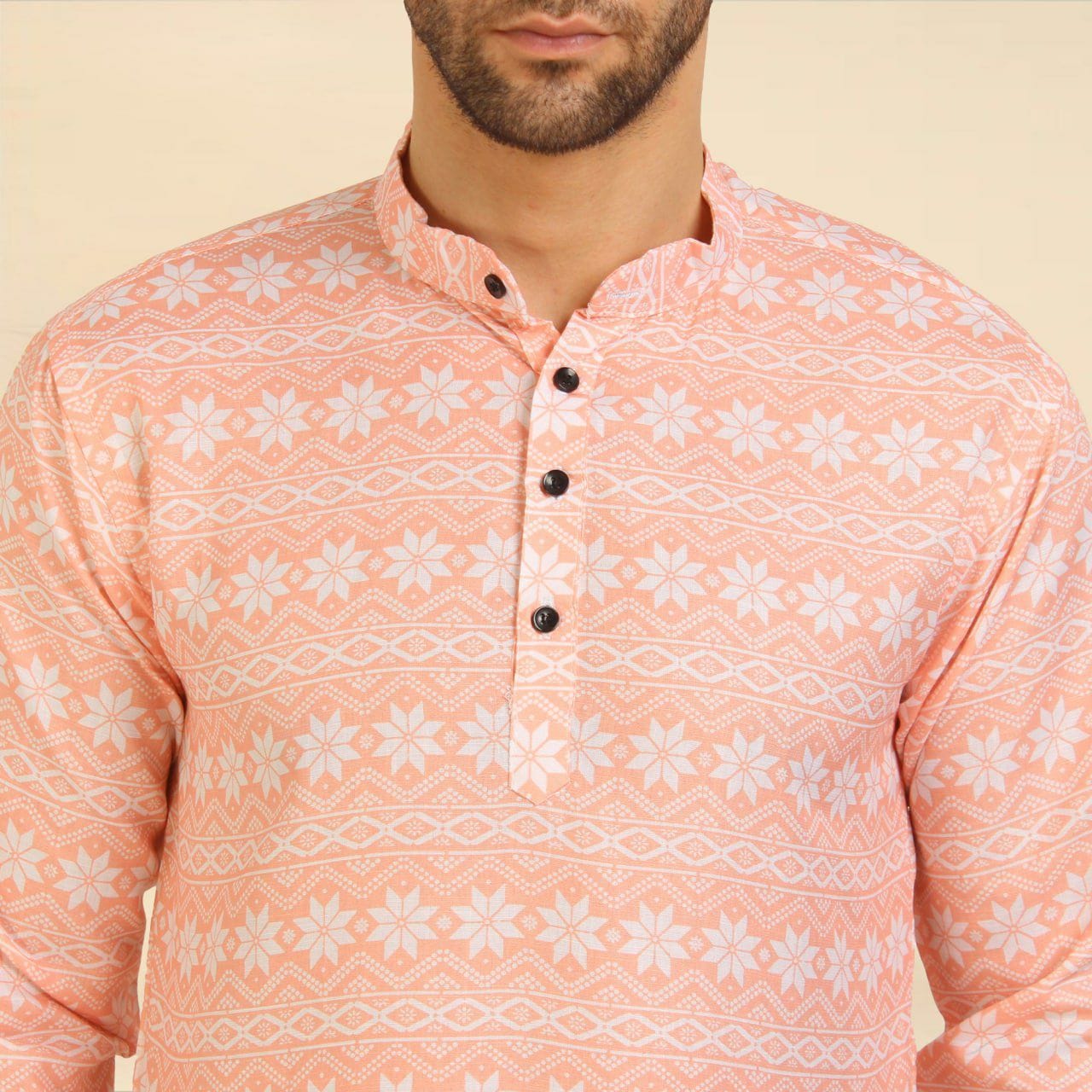 Men's Cotton Printed Regular Short Kurta