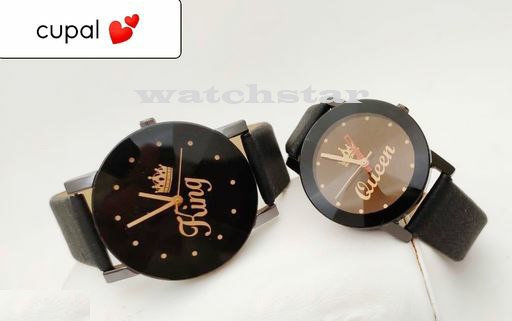 Analogue Black Dial Couple Watch -Combo of 2